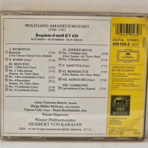 Mozart Requiem CD used, Herbert von Karajan