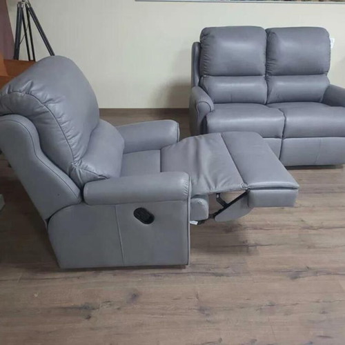 Gray leather sofa set two-seater and armchair G Plan new with relax mechanism