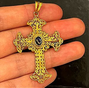 18k 750 gold cross filigree necklace pendant