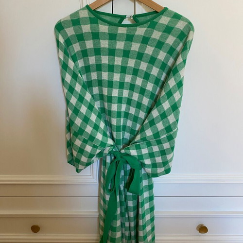 Karavan Checked Midi Dress with Belt and Back Opening like new, white and green