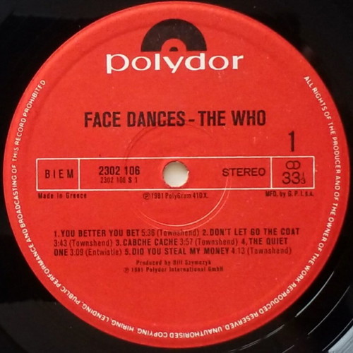 The Who Face Dances vinyl LP used, rock pop