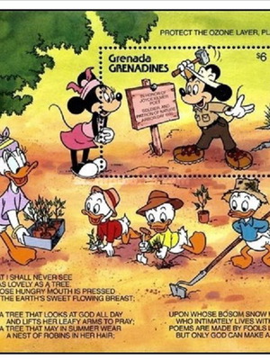 Φεγιέ γραμματόσημο Disney καρτούν καινούργιο, Γρενάδα 1991 Ecology Conservation
