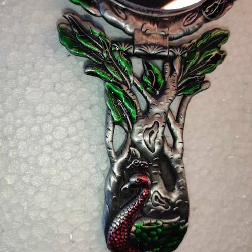 Colorful Hand Mirror with Large Double Peacock like new