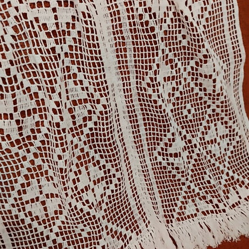 Handmade knitted cotton curtain white with fringes 70x85 cm