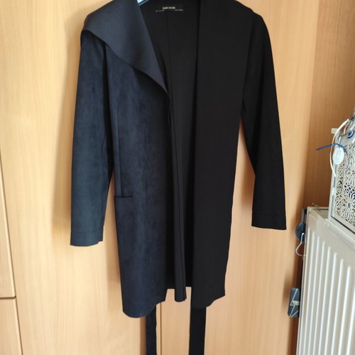 Zara Basic coat size M black like new with suede texture and hood