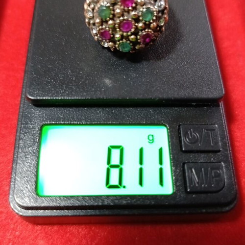 Ring with multicolored stones used, gold color, size 59