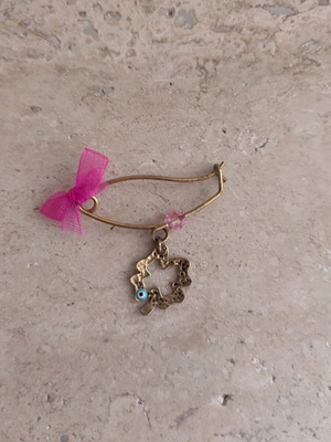 Baby amulet used, 925 silver gold-plated with pink bead and evil eye