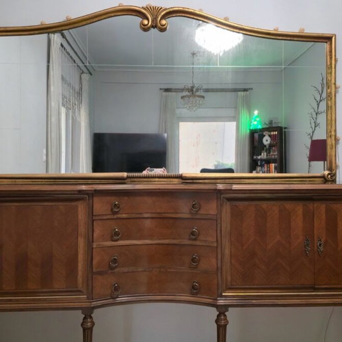 Vintage walnut buffet refurbished with removable mirror