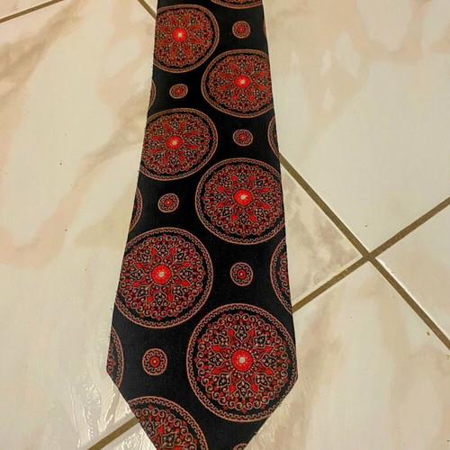 Trevira tie used, 100% polyester, blue and red