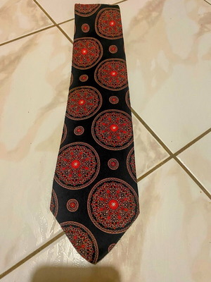 Trevira tie used, 100% polyester, blue and red