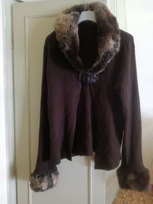 Wool cardigan Large with fur collar and cuffs, Italian