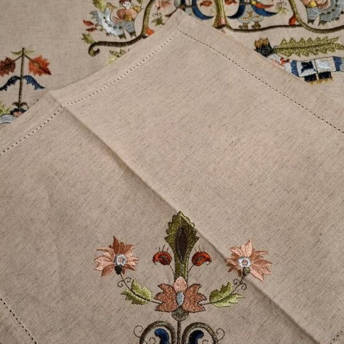 Vintage linen table set of 5 unused with Greek motifs