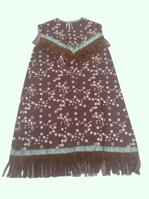 Handmade girls' dress 7-8 years, brown with fringes