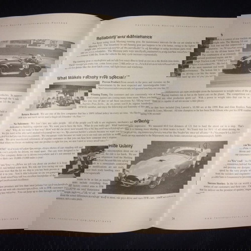 Factory Five Racing Information Package 1998 like new, brochure magazine