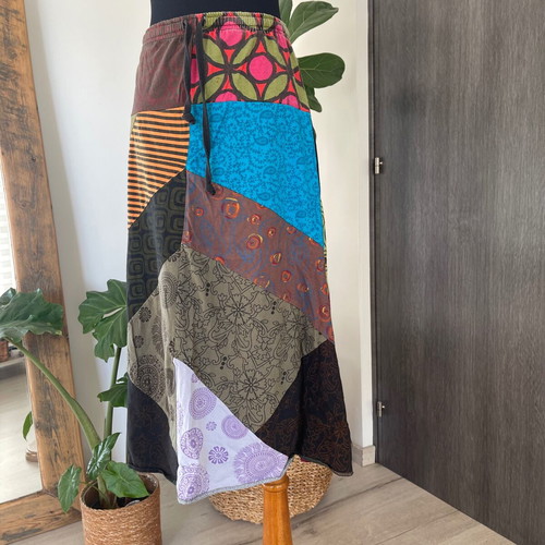 Maxi Patchwork Skirt used, ethnic boho colorful