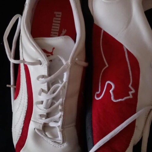 Puma Speedcat shoes used, size 39, white and red, narrow fit