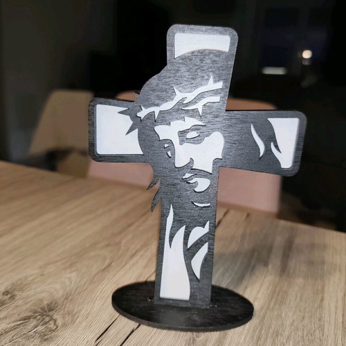 Wooden handmade tabletop cross with Christ figure new