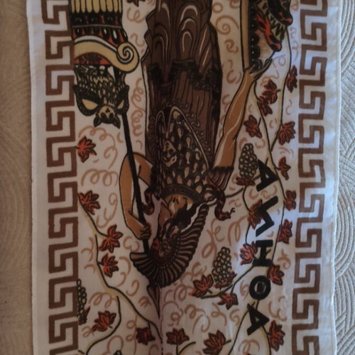Vintage decorative fabric with Ancient Greek motif Athena & meander
