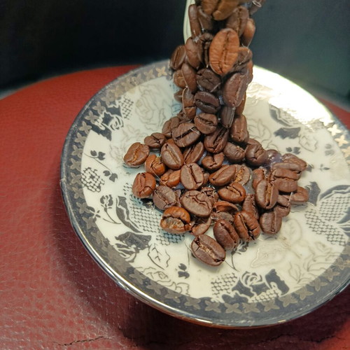 Handmade table lamp with real coffee beans and LED lights