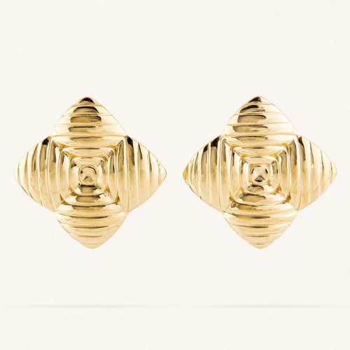 Square embossed stainless steel earrings gold color new
