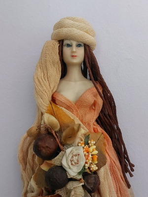 Vintage handmade wall doll used, porcelain, large 80cm
