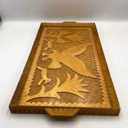 Vintage Handmade Wood Carved Tray Like New, Traditional Folk Art