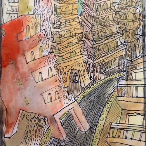 Watercolor painting used, size 20x14 without glass in frame