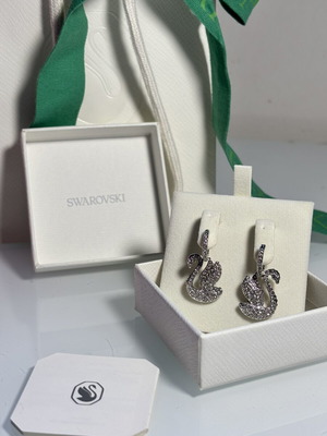 Swarovski ασημένια σκουλαρίκια κύκνοι καινούργια με κουτί και βιβλιαράκι φροντίδας