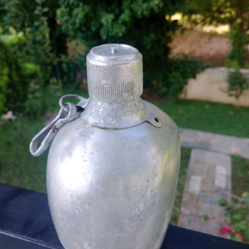Old Greek Army Canteen used, aluminum with wool felt, 1950