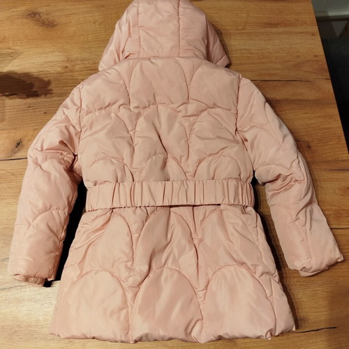 Primark Girls' Pink Winter Jacket with Hood and Heart Belt Size 3-4 Years