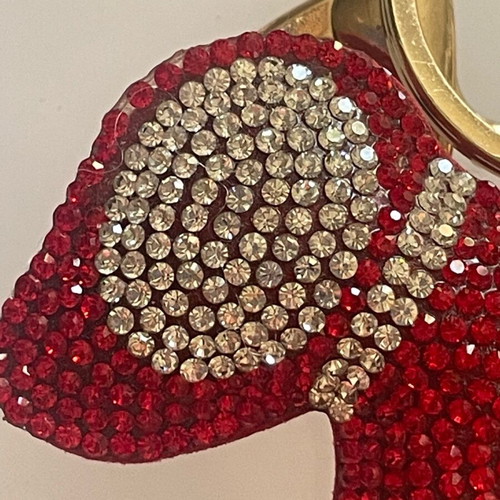 Keychain with rhinestones like new, red with dog design
