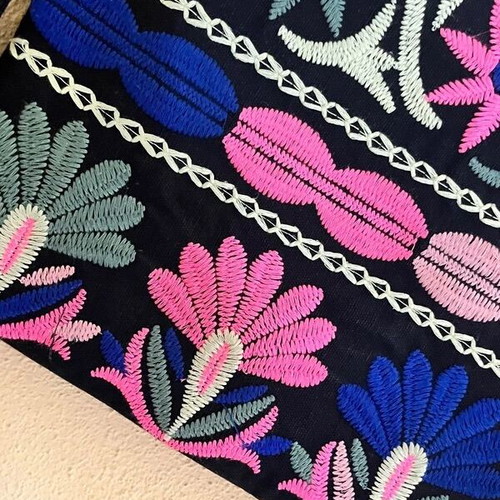 Boho Fabric Crossbody Bag Like New With Embroidered Flowers
