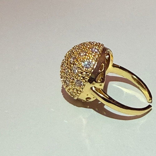 Vintage Pompon Ring with Zircon, Gold Plated, Like New