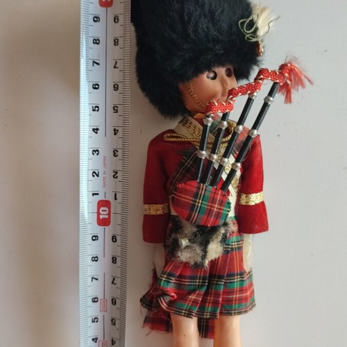 Vintage Scottish Bagpiper Doll used, traditional Highland costume