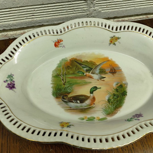 Vintage porcelain Bavaria platter with duck design used