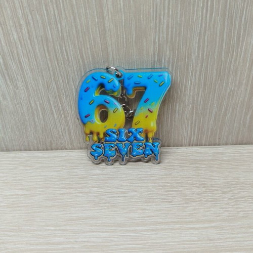 Keychain 67 new, multicolored acrylic in blue and yellow