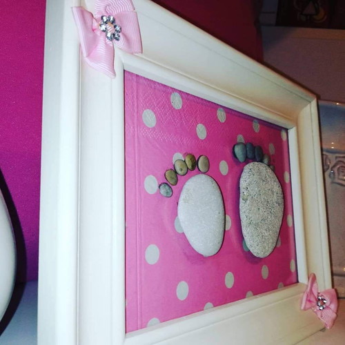 Handmade frame with footprints for baptism and wedding 24×19