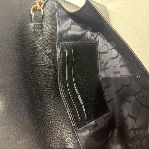 Furla clutch bag with chain black leather used