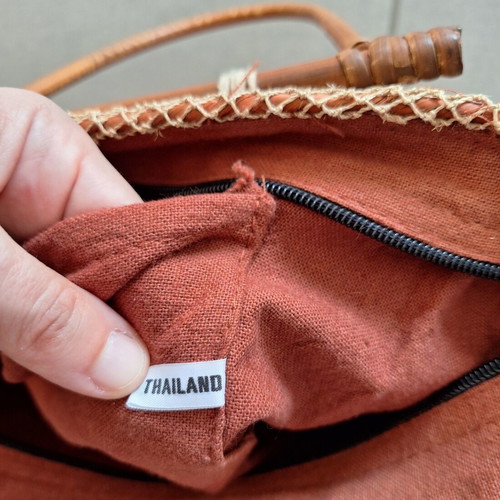 Small handbag made of bamboo with fabric lining like new