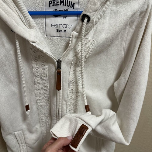 Esmara white sweatshirt jacket medium like new with brown leather details