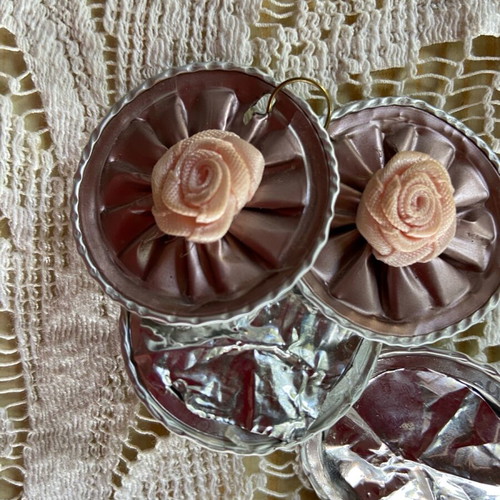 Handmade earrings set from espresso capsules with fabric roses, like new