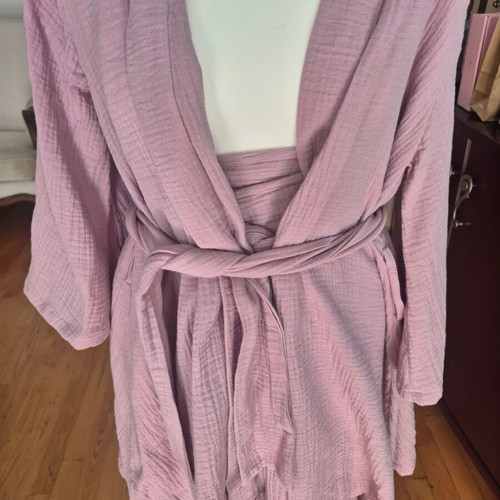 Rien set skirt kimono new, pink and purple organic cotton gauze