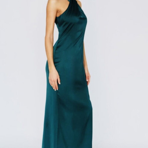 Satin maxi dress new, petrol green, size S