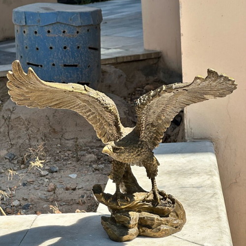 Brass eagle statue used with open wings