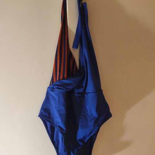 Emporio Armani One-Piece Swimsuit New With Tags Size S Royal Blue Bronze Stripes