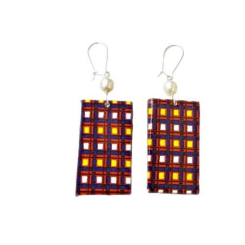 Double-sided earrings handmade from recycled paper, red and yellow