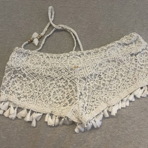 PilyQ White Lace Crochet Beach Shorts used with Tassels