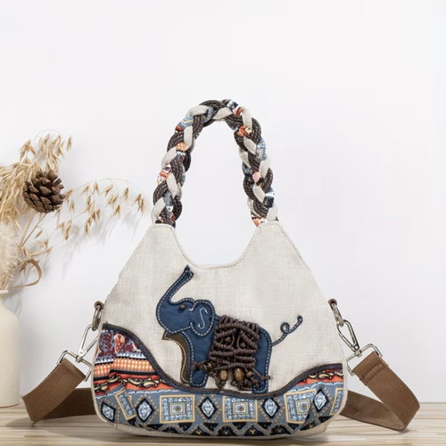Handmade beige crossbody bag new, 27x22x18 cm