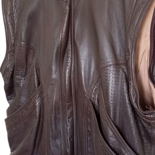 Leather sleeveless jacket used, genuine leather, brown, size L