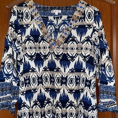 Colorful blue short kaftan pareo beachwear used, size M/L